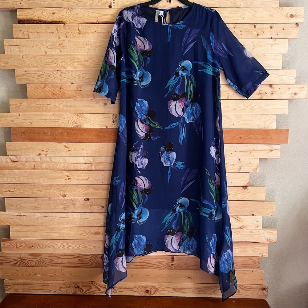Charlie Charlie Charlotte Blue Multicolor Floral Print Cottagecore dress size L